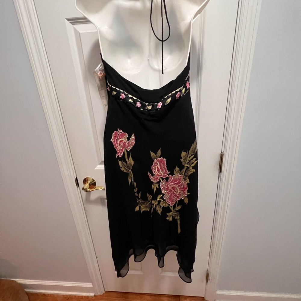 Sue Wong Black Silk hand embroidered beaded sequins Dress Midi Flare NWT sz 12 - Picture 7 of 11